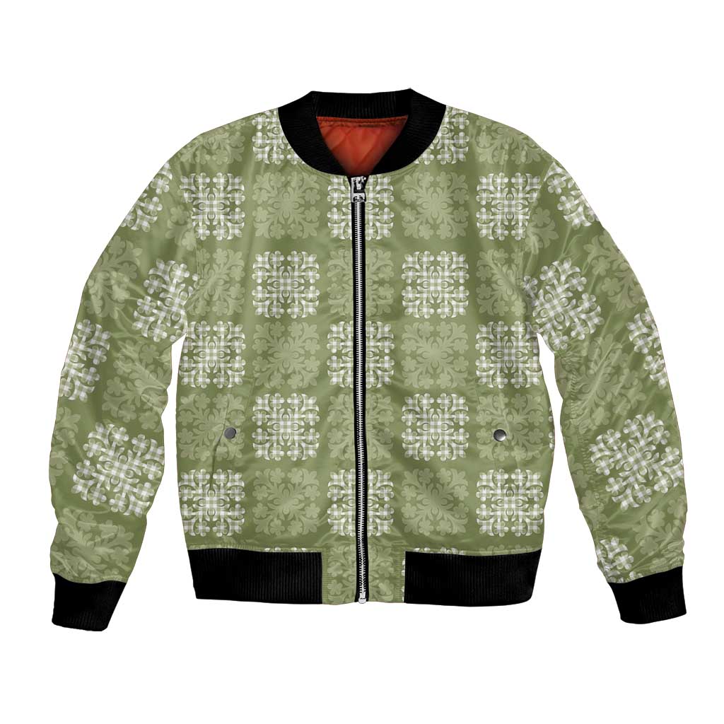 Vesuvian Green Palaka Quilt Hawaii Bomber Jacket Traditional Hawaii-plaid Pattern LT14 Unisex Vesuvian Green - Polynesian Pride