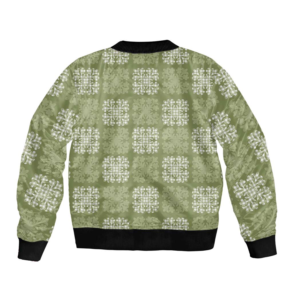 Vesuvian Green Palaka Quilt Hawaii Bomber Jacket Traditional Hawaii-plaid Pattern LT14 - Polynesian Pride