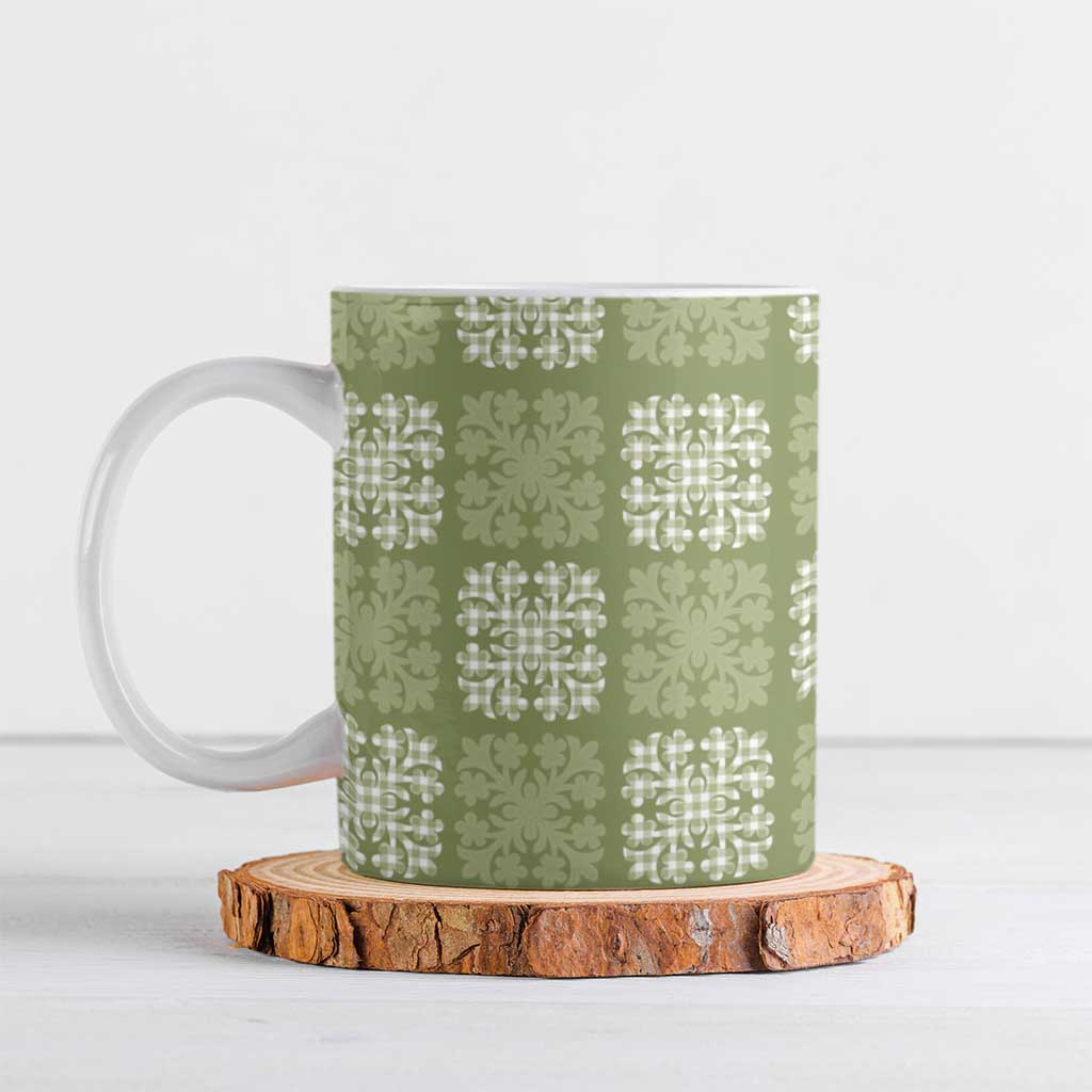 Vesuvian Green Palaka Quilt Hawaii Ceramic Mug Traditional Hawaii-plaid Pattern - Polynesian Pride