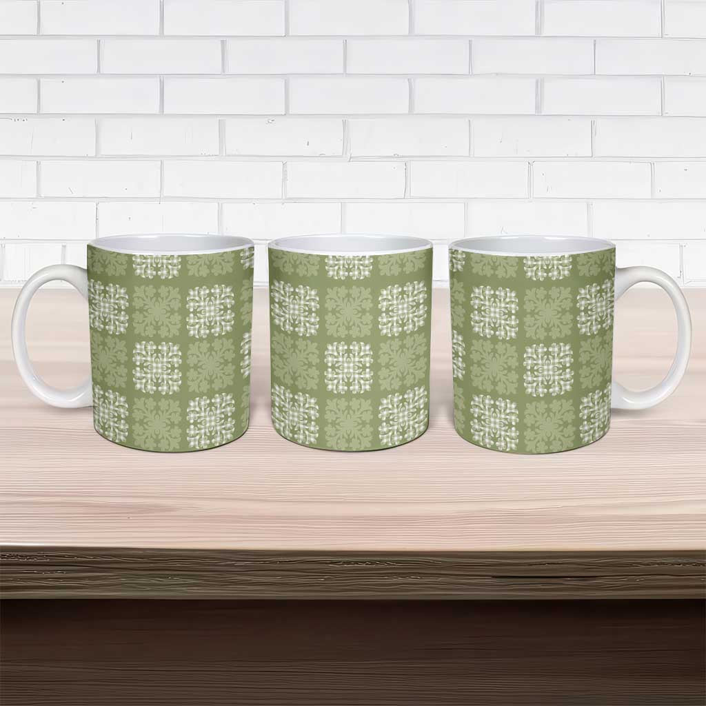 Vesuvian Green Palaka Quilt Hawaii Ceramic Mug Traditional Hawaii-plaid Pattern - Polynesian Pride