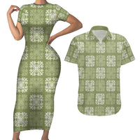 Vesuvian Green Palaka Quilt Hawaii Couples Matching Short Sleeve Bodycon Dress and Hawaiian Shirt Traditional Hawaii-plaid Pattern - Polynesian Pride