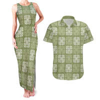 Vesuvian Green Palaka Quilt Hawaii Couples Matching Tank Maxi Dress and Hawaiian Shirt Traditional Hawaii-plaid Pattern - Polynesian Pride