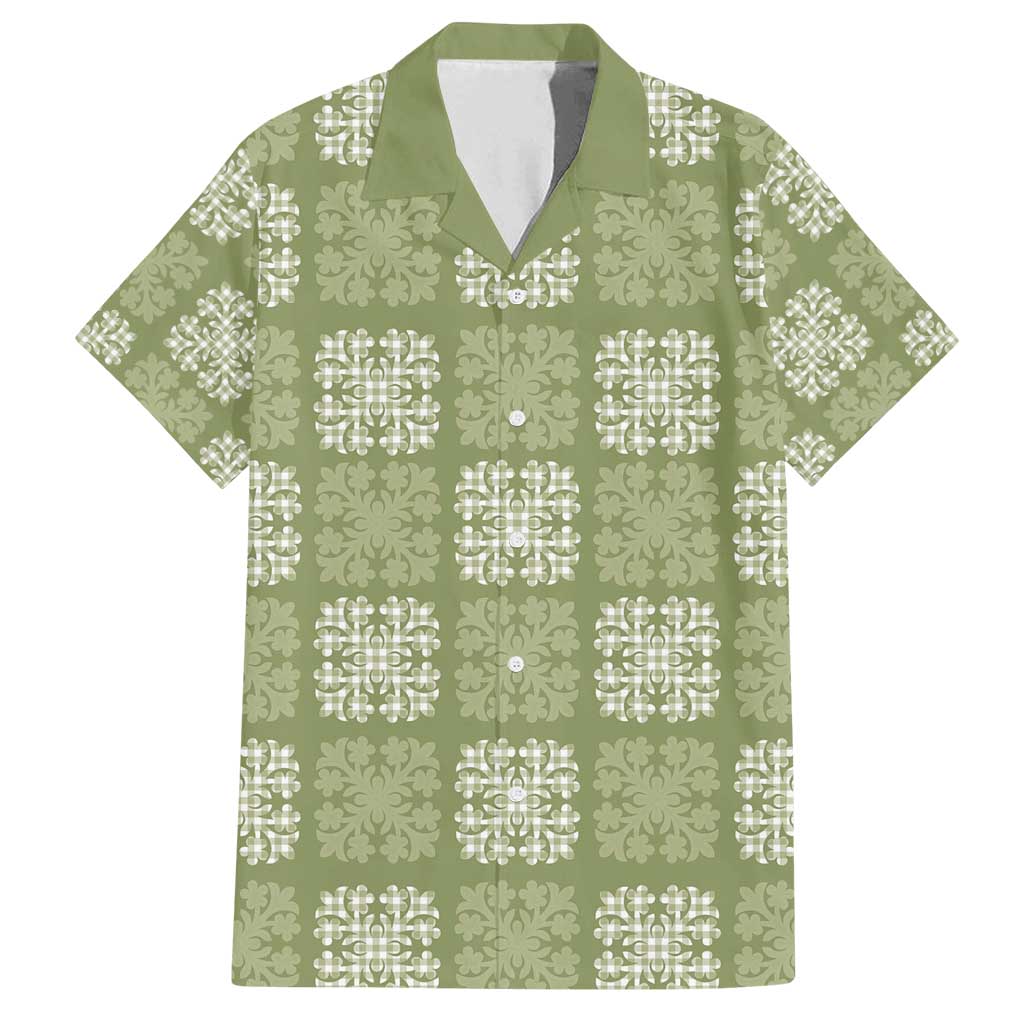 Vesuvian Green Palaka Quilt Hawaii Family Matching Long Sleeve Bodycon Dress and Hawaiian Shirt Traditional Hawaii-plaid Pattern - Polynesian Pride