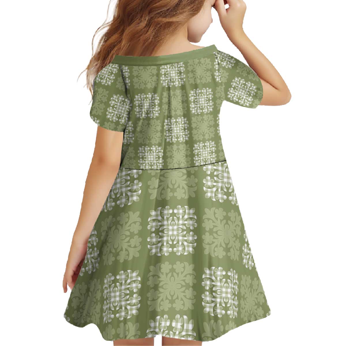 Vesuvian Green Palaka Quilt Hawaii Family Matching Off The Shoulder Long Sleeve Dress and Hawaiian Shirt Traditional Hawaii-plaid Pattern - Polynesian Pride