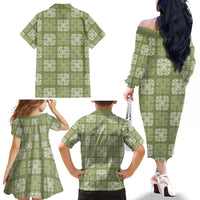 Vesuvian Green Palaka Quilt Hawaii Family Matching Off The Shoulder Long Sleeve Dress and Hawaiian Shirt Traditional Hawaii-plaid Pattern - Polynesian Pride