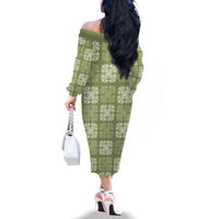 Vesuvian Green Palaka Quilt Hawaii Family Matching Off The Shoulder Long Sleeve Dress and Hawaiian Shirt Traditional Hawaii-plaid Pattern - Polynesian Pride