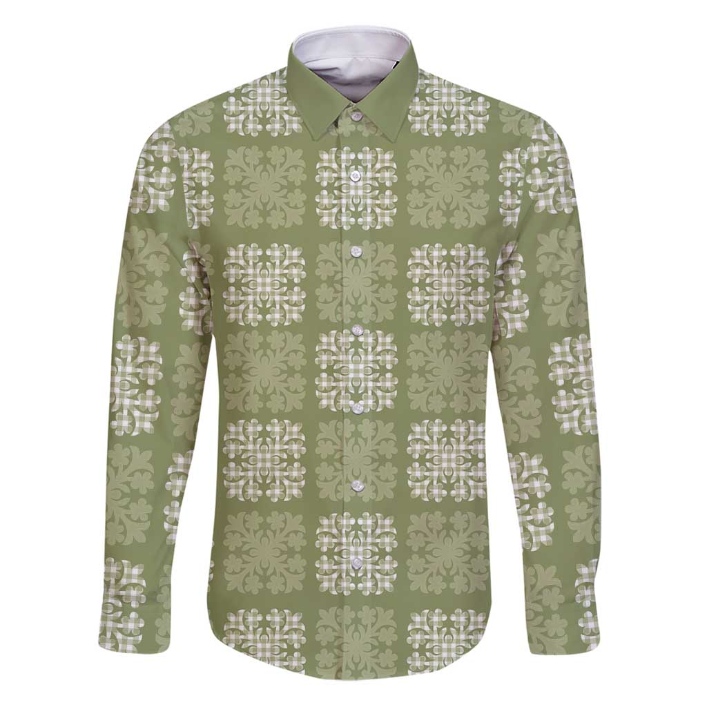 Vesuvian Green Palaka Quilt Hawaii Family Matching Puletasi and Hawaiian Shirt Traditional Hawaii-plaid Pattern LT14 Dad's Shirt - Long Sleeve Vesuvian Green - Polynesian Pride