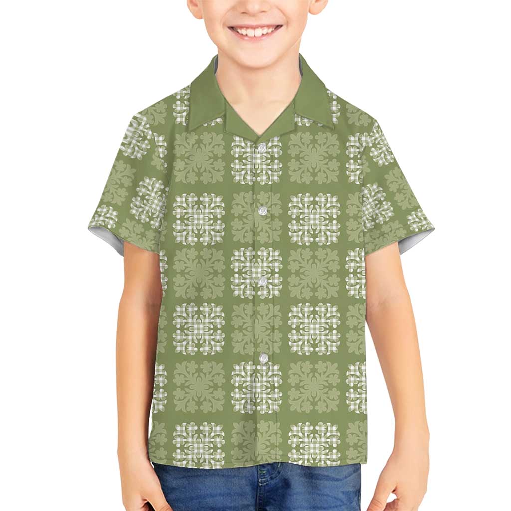 Vesuvian Green Palaka Quilt Hawaii Family Matching Puletasi and Hawaiian Shirt Traditional Hawaii-plaid Pattern LT14 Son's Shirt Vesuvian Green - Polynesian Pride