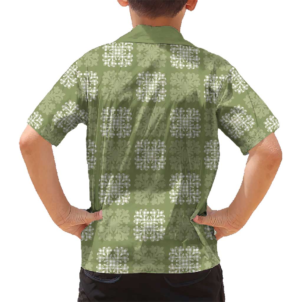 Vesuvian Green Palaka Quilt Hawaii Family Matching Short Sleeve Bodycon Dress and Hawaiian Shirt Traditional Hawaii-plaid Pattern - Polynesian Pride