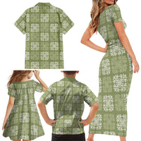 Vesuvian Green Palaka Quilt Hawaii Family Matching Short Sleeve Bodycon Dress and Hawaiian Shirt Traditional Hawaii-plaid Pattern - Polynesian Pride