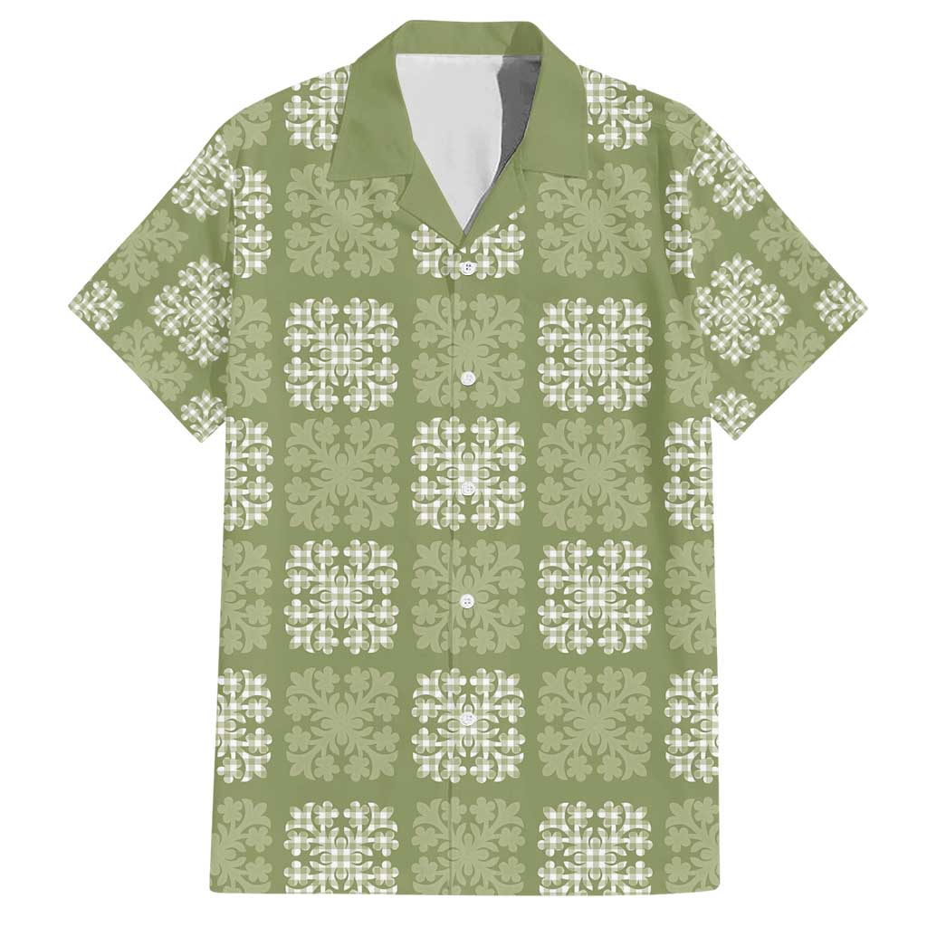 Vesuvian Green Palaka Quilt Hawaii Family Matching Short Sleeve Bodycon Dress and Hawaiian Shirt Traditional Hawaii-plaid Pattern - Polynesian Pride