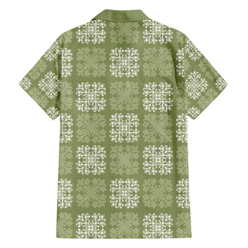 Vesuvian Green Palaka Quilt Hawaii Family Matching Short Sleeve Bodycon Dress and Hawaiian Shirt Traditional Hawaii-plaid Pattern - Polynesian Pride
