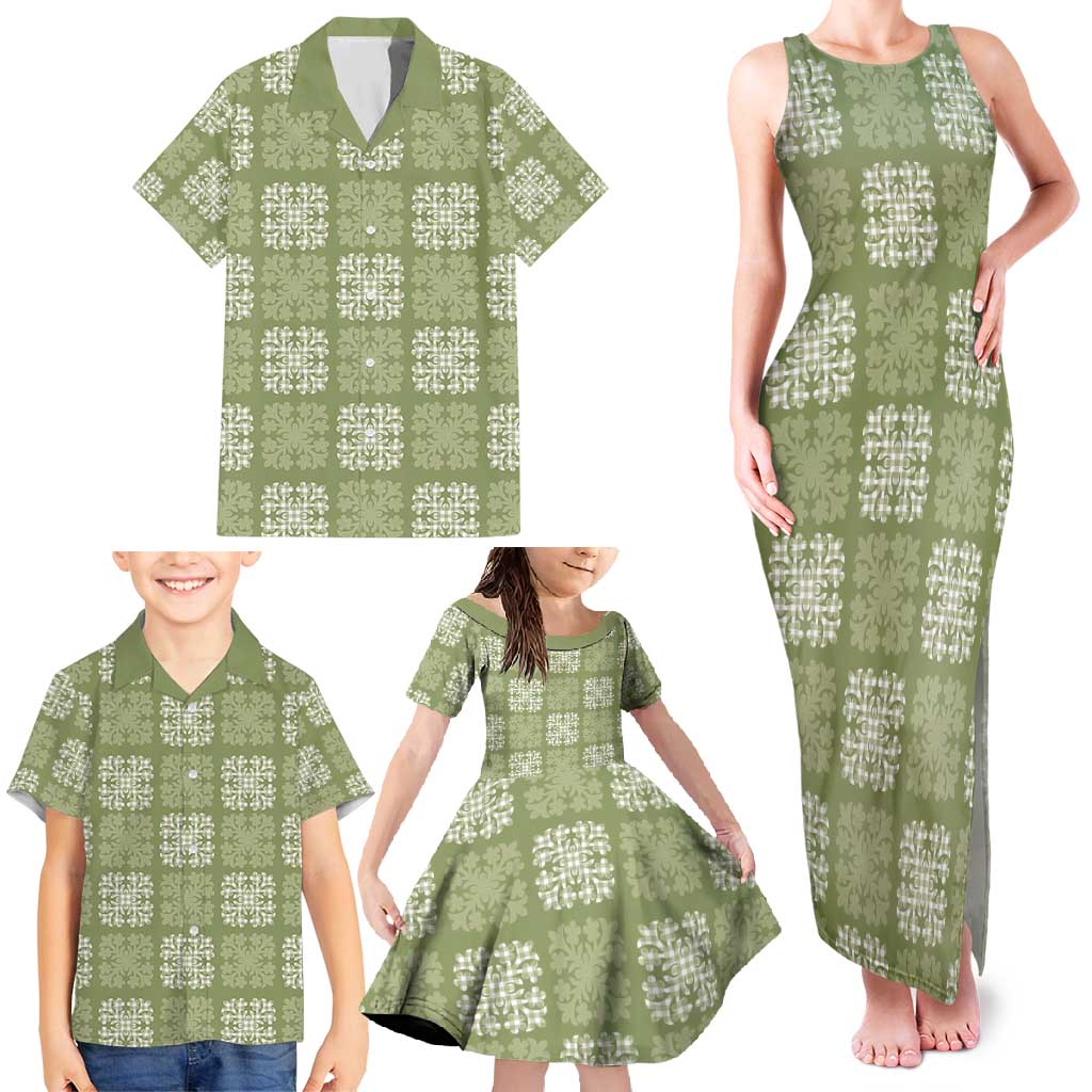 Vesuvian Green Palaka Quilt Hawaii Family Matching Tank Maxi Dress and Hawaiian Shirt Traditional Hawaii-plaid Pattern - Polynesian Pride