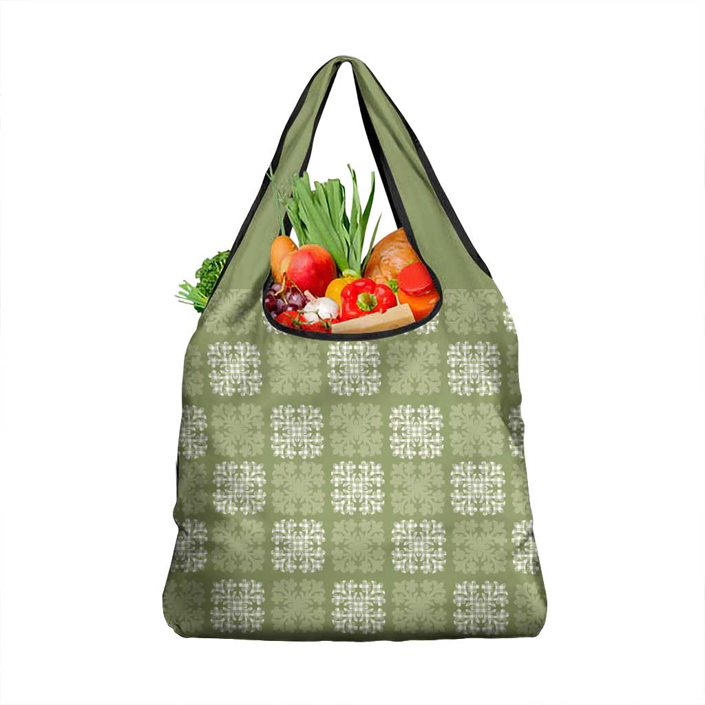 Vesuvian Green Palaka Quilt Hawaii Grocery Bag Traditional Hawaii-plaid Pattern LT14 1-pack One Size Vesuvian Green - Polynesian Pride
