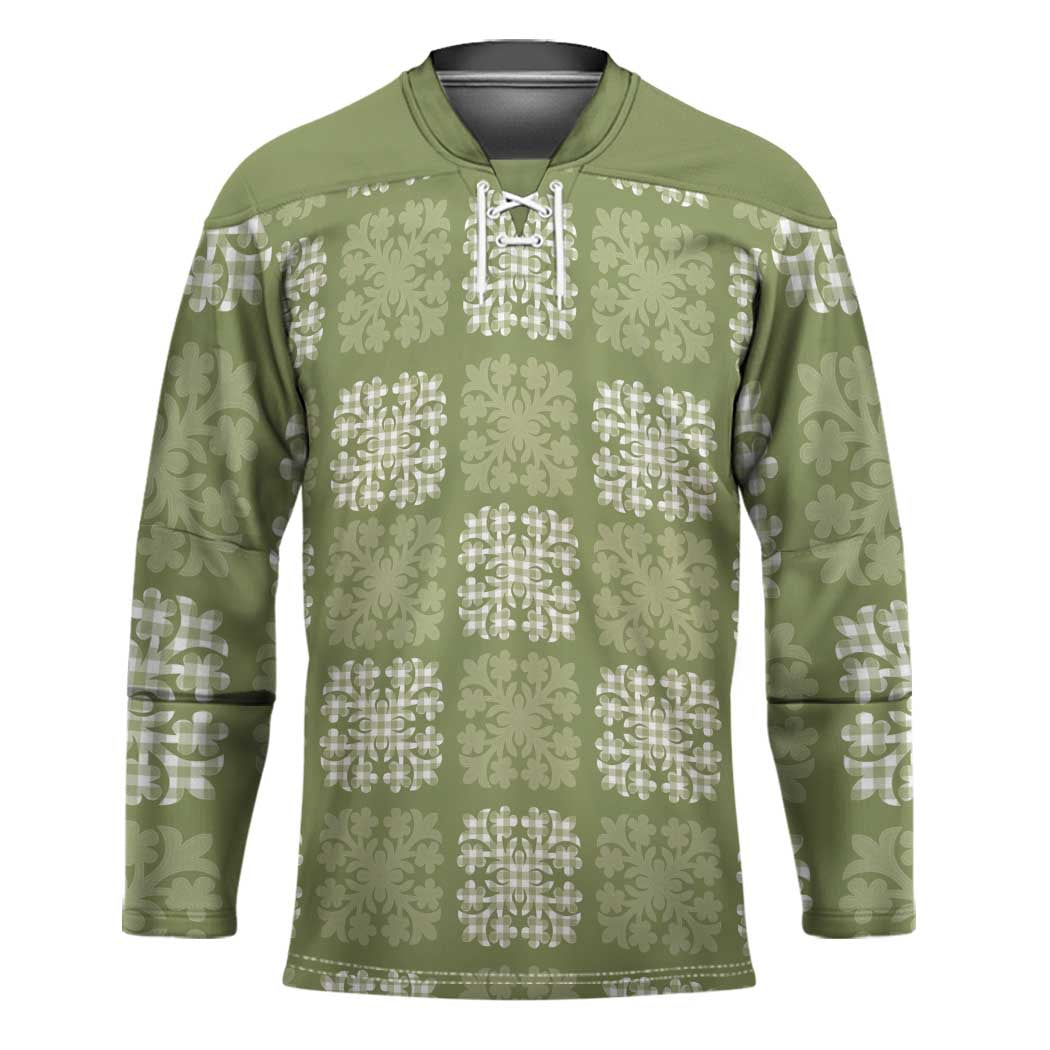Vesuvian Green Palaka Quilt Hawaii Hockey Jersey Traditional Hawaii-plaid Pattern LT14 Unisex Vesuvian Green - Polynesian Pride