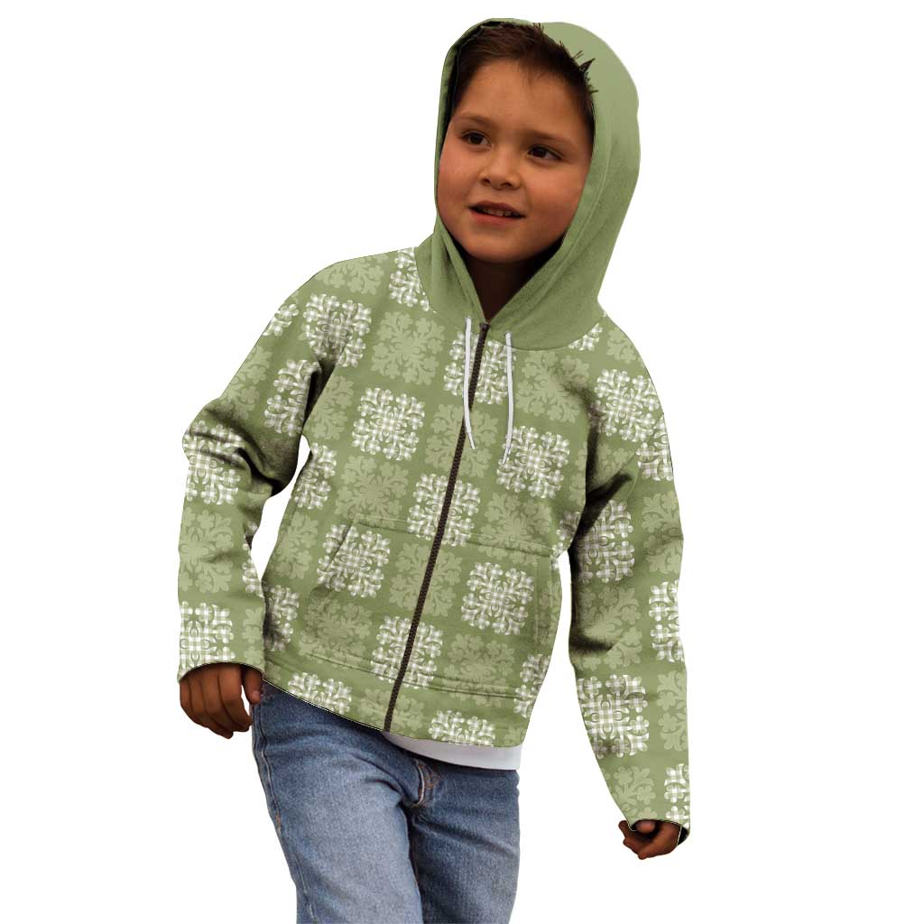 Vesuvian Green Palaka Quilt Hawaii Kid Hoodie Traditional Hawaii-plaid Pattern - Polynesian Pride