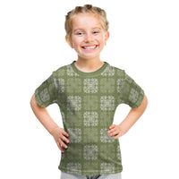 Vesuvian Green Palaka Quilt Hawaii Kid T Shirt Traditional Hawaii-plaid Pattern - Polynesian Pride