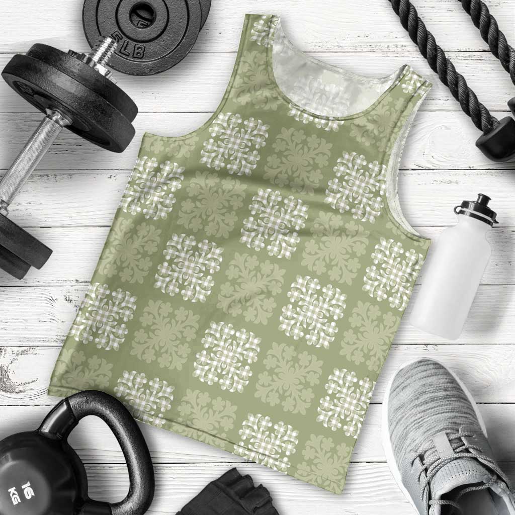 Vesuvian Green Palaka Quilt Hawaii Men Tank Top Traditional Hawaii-plaid Pattern - Polynesian Pride