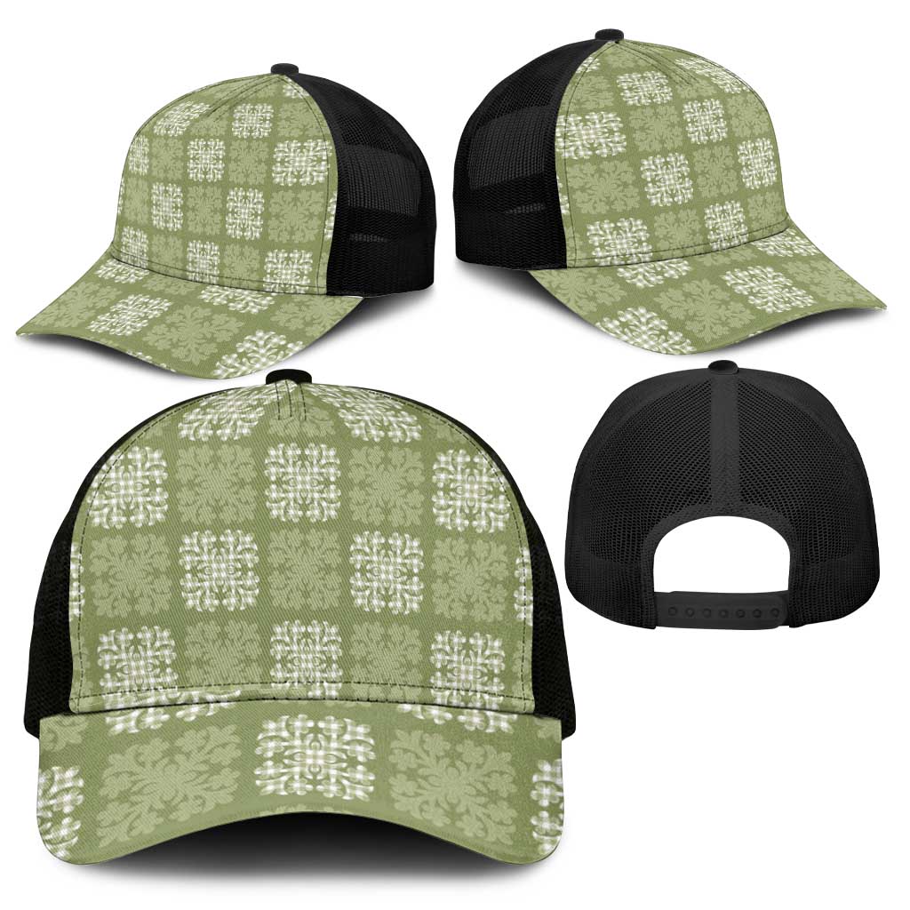 Vesuvian Green Palaka Quilt Hawaii Mesh Trucker Cap Traditional Hawaii-plaid Pattern - Polynesian Pride