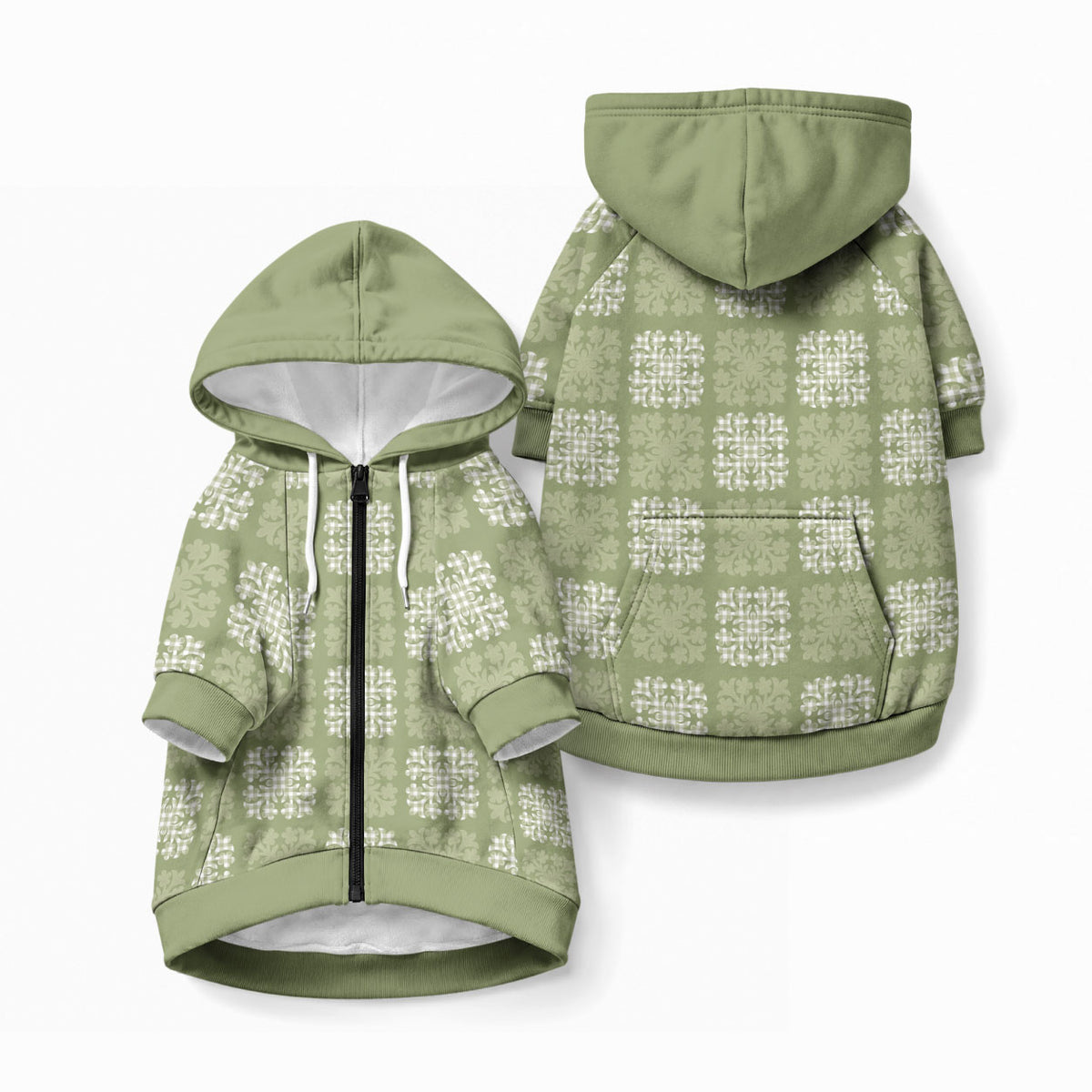 Vesuvian Green Palaka Quilt Hawaii Pet Hoodie Traditional Hawaii-plaid Pattern