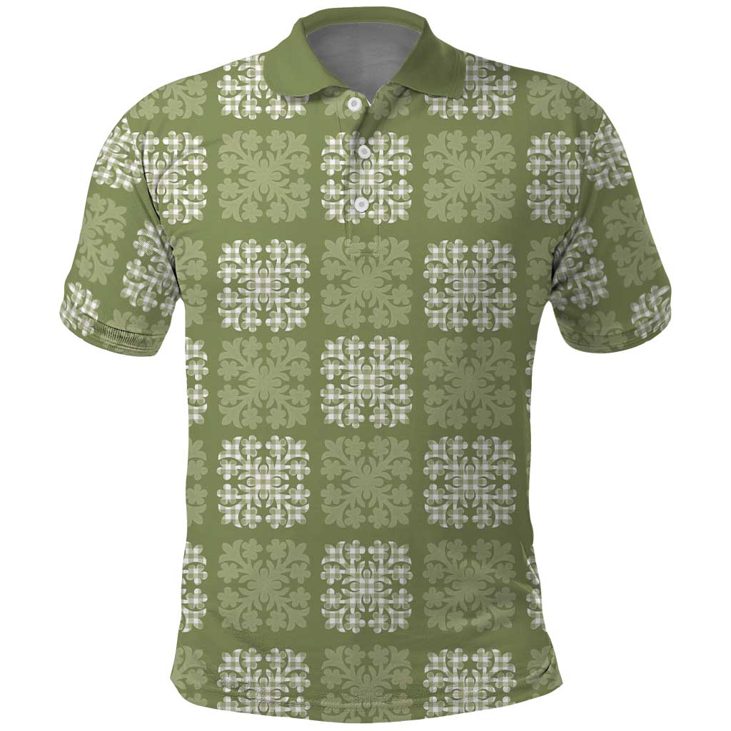 Vesuvian Green Palaka Quilt Hawaii Polo Shirt Traditional Hawaii-plaid Pattern - Polynesian Pride