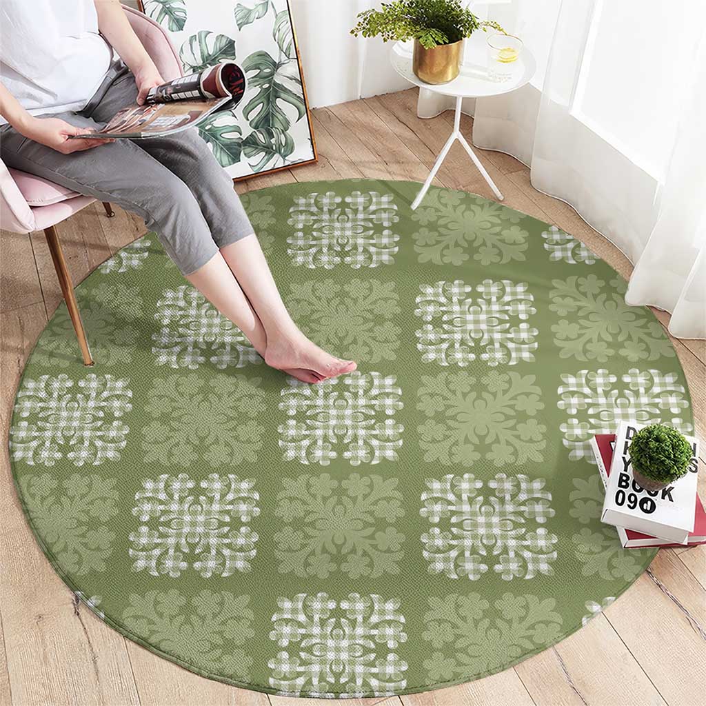 Vesuvian Green Palaka Quilt Hawaii Round Carpet Traditional Hawaii-plaid Pattern - Polynesian Pride