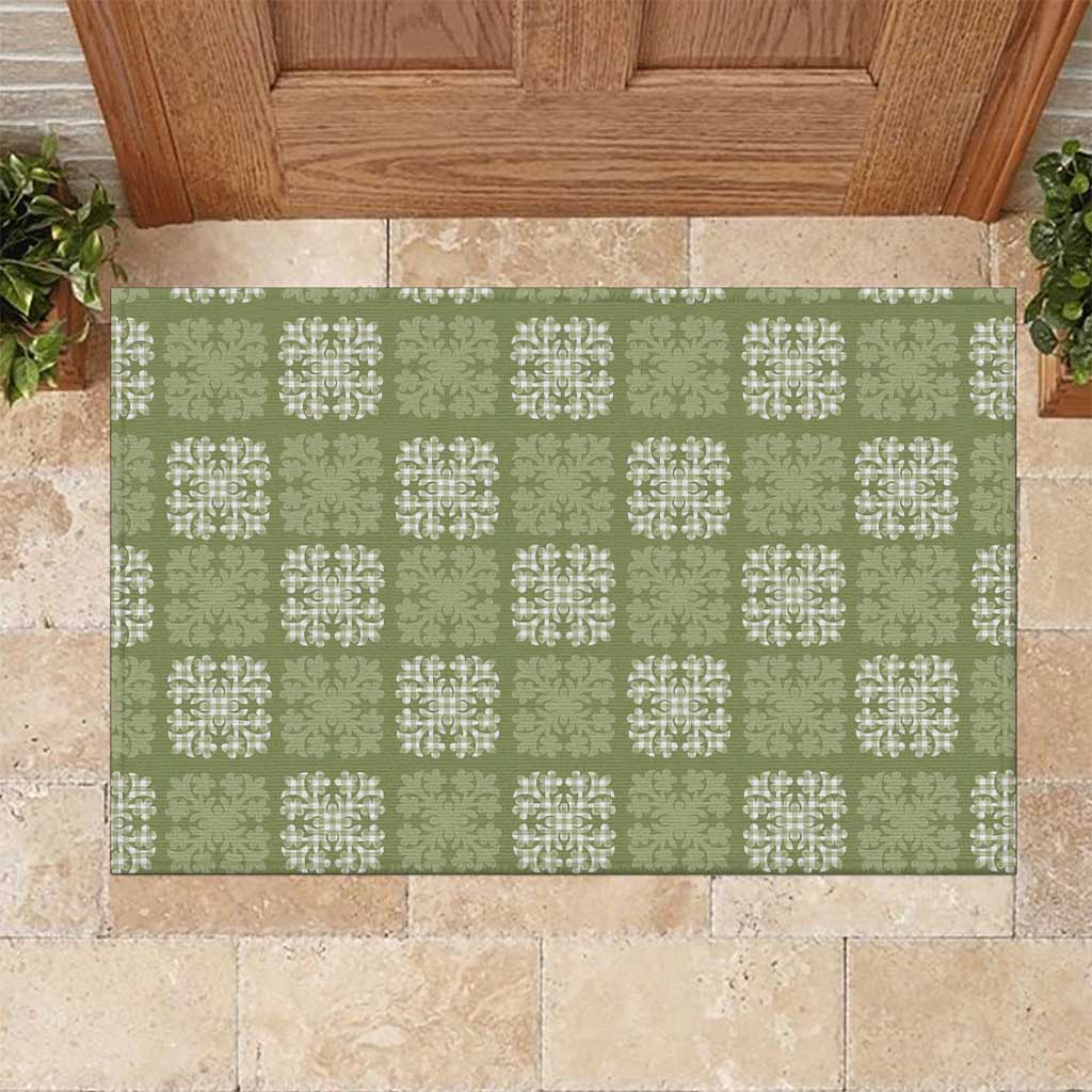 Vesuvian Green Palaka Quilt Hawaii Rubber Doormat Traditional Hawaii-plaid Pattern LT14 Vesuvian Green - Polynesian Pride