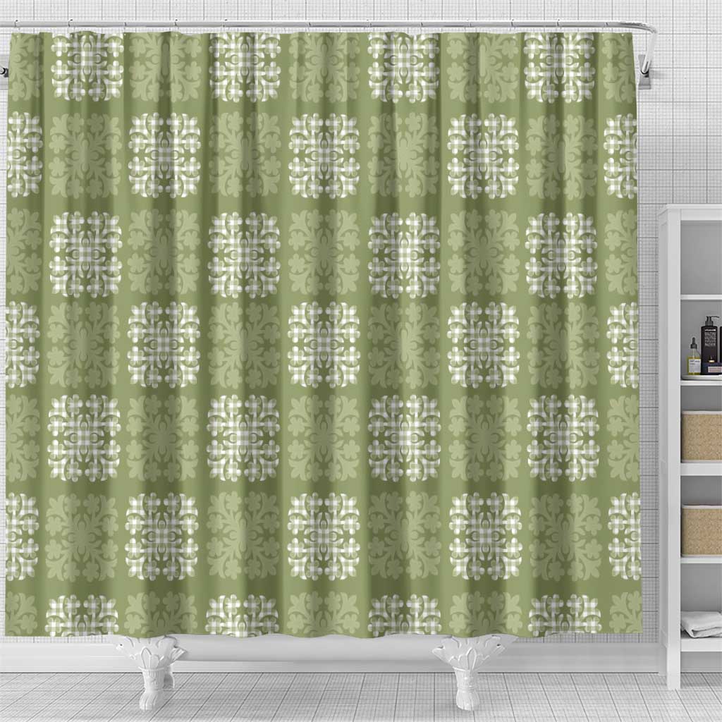 Vesuvian Green Palaka Quilt Hawaii Shower Curtain Traditional Hawaii-plaid Pattern - Polynesian Pride