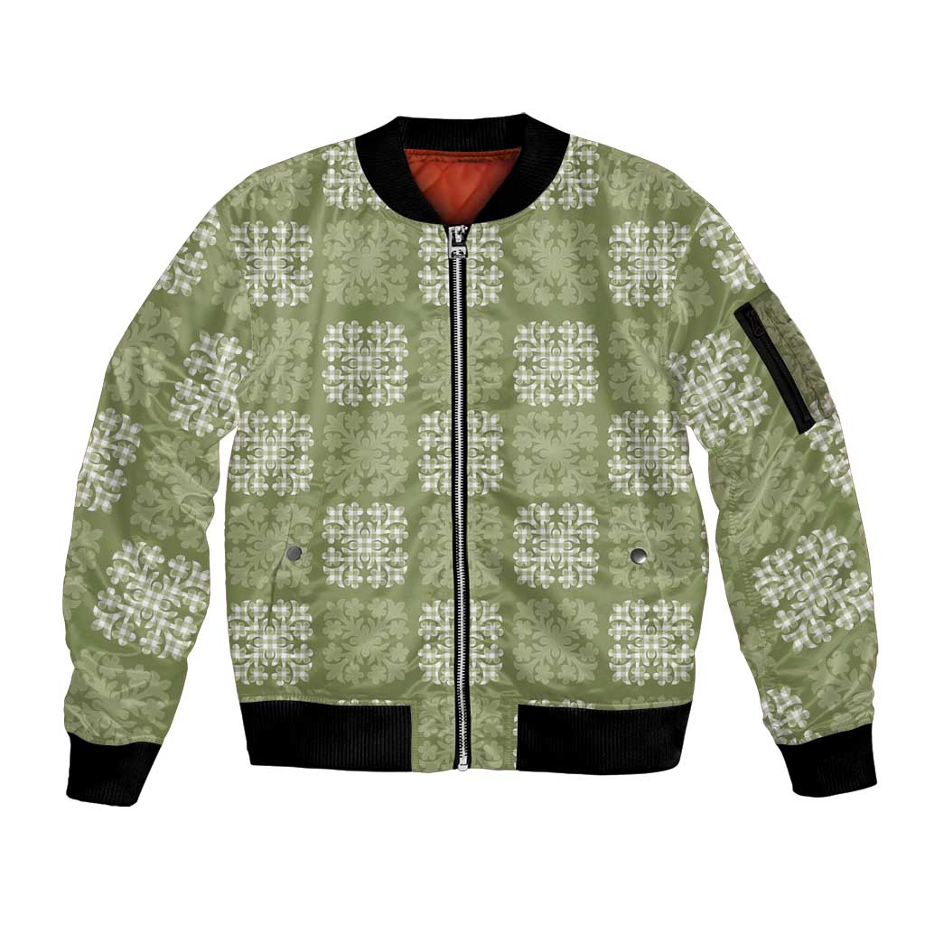 Vesuvian Green Palaka Quilt Hawaii Sleeve Zip Bomber Jacket Traditional Hawaii-plaid Pattern LT14 Unisex Vesuvian Green - Polynesian Pride