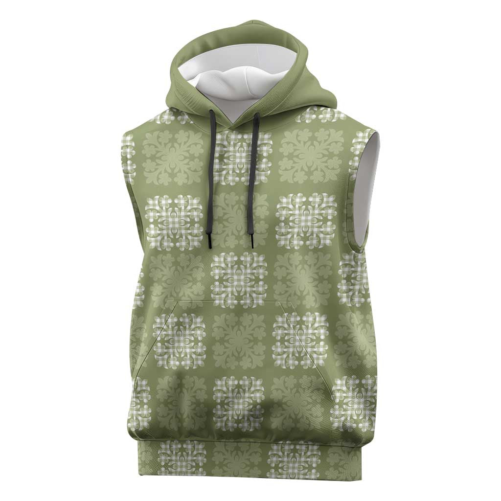Vesuvian Green Palaka Quilt Hawaii Sleeveless Hoodie Traditional Hawaii-plaid Pattern LT14 Vesuvian Green - Polynesian Pride