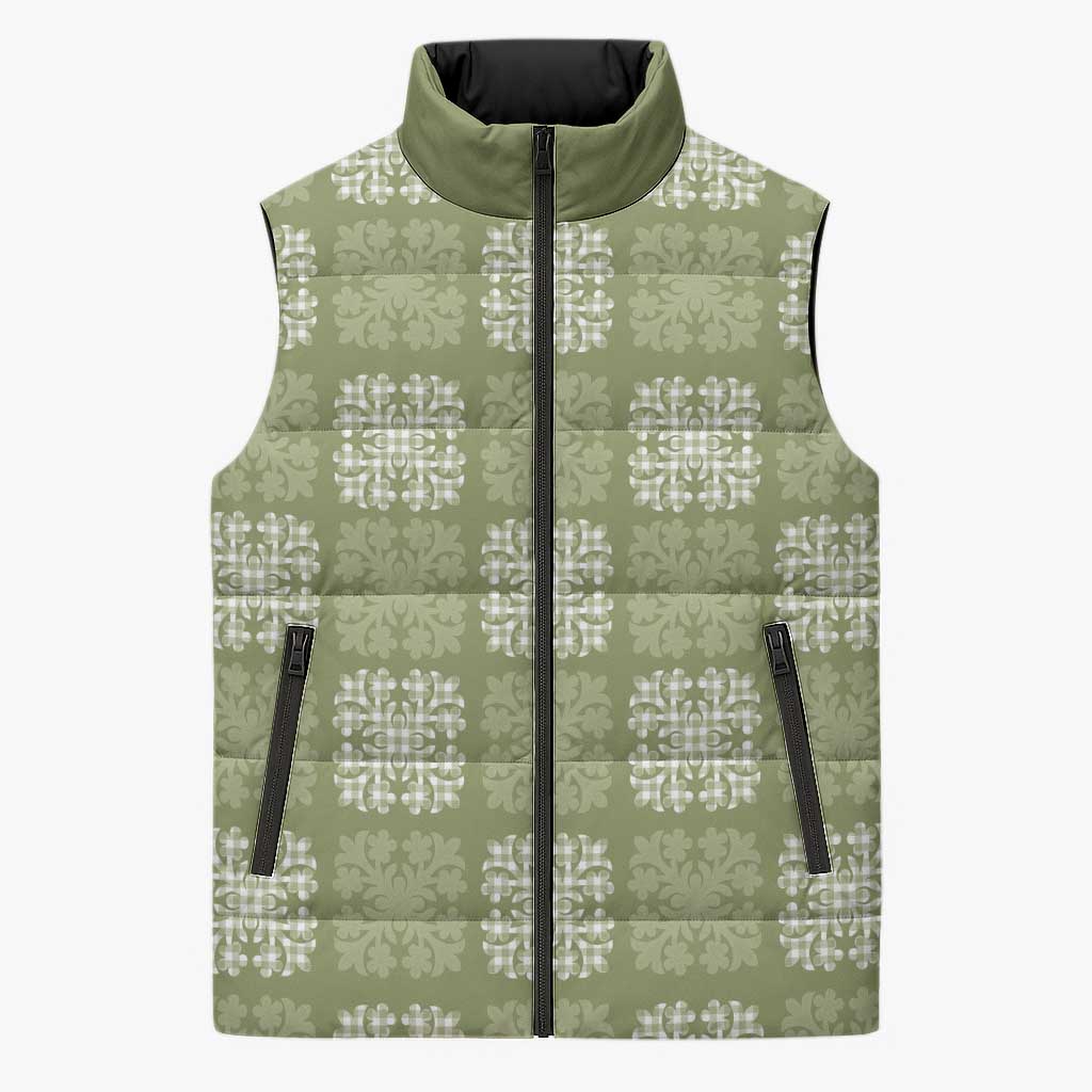 Vesuvian Green Palaka Quilt Hawaii Sleeveless Puffer Jacket Traditional Hawaii-plaid Pattern LT14 Unisex Vesuvian Green - Polynesian Pride