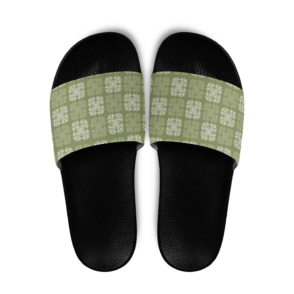 Vesuvian Green Palaka Quilt Hawaii Slide Sandals Traditional Hawaii-plaid Pattern LT14 Vesuvian Green - Polynesian Pride