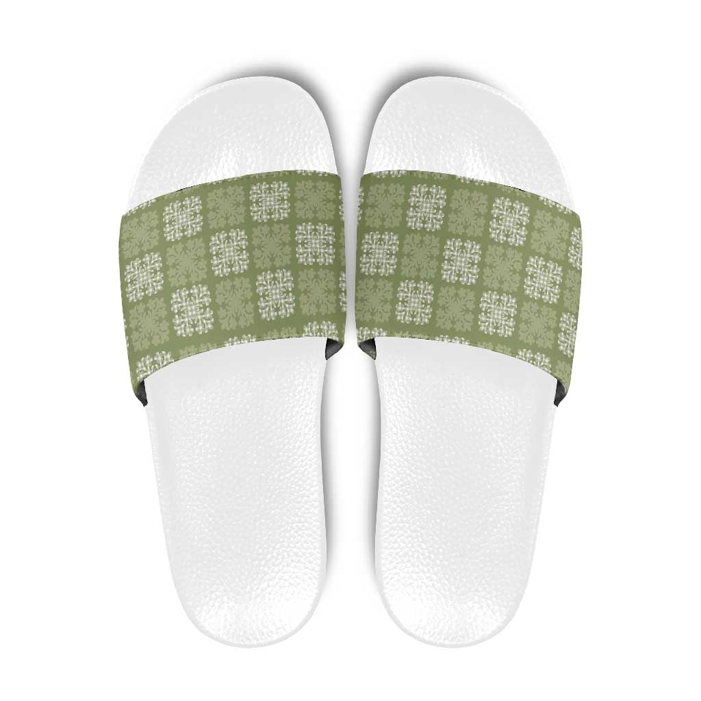 Vesuvian Green Palaka Quilt Hawaii Slide Sandals Traditional Hawaii-plaid Pattern LT14 Vesuvian Green - Polynesian Pride