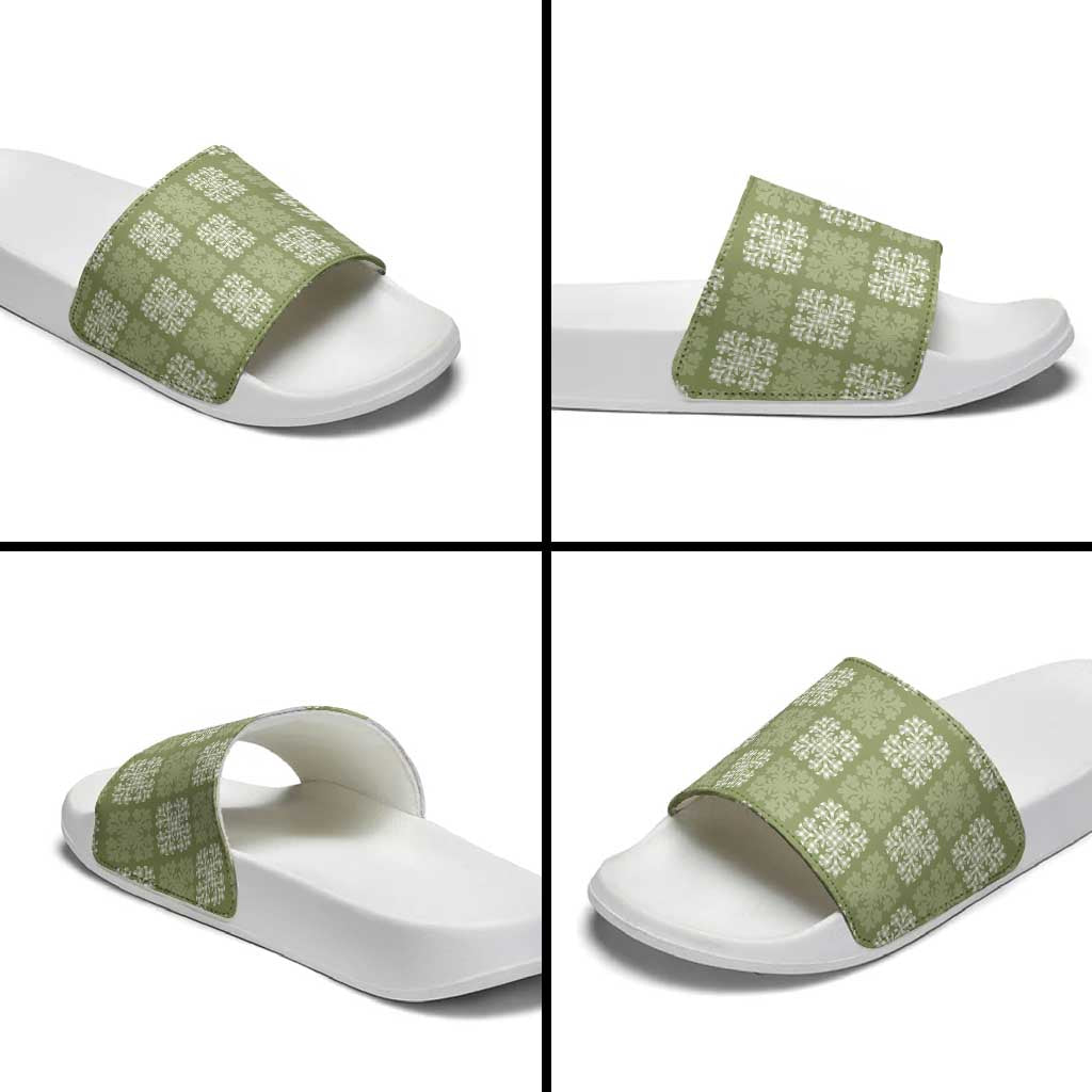 Vesuvian Green Palaka Quilt Hawaii Slide Sandals Traditional Hawaii-plaid Pattern LT14 - Polynesian Pride