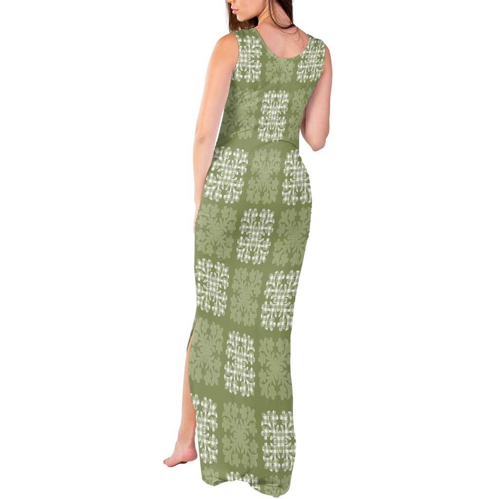 Vesuvian Green Palaka Quilt Hawaii Tank Maxi Dress Traditional Hawaii-plaid Pattern - Polynesian Pride