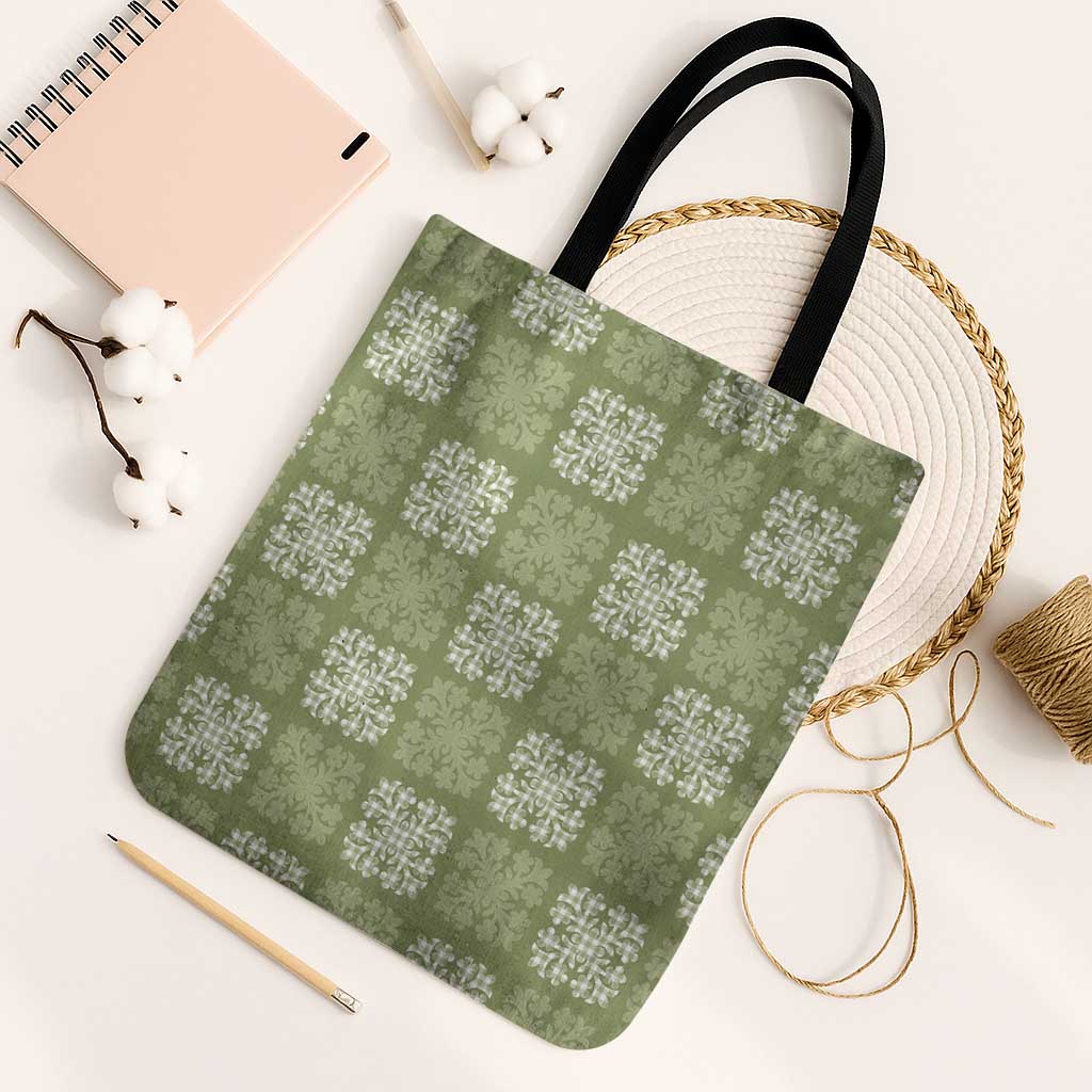 Vesuvian Green Palaka Quilt Hawaii Tote Bag Traditional Hawaii-plaid Pattern LT14 Black Strap One Size Vesuvian Green - Polynesian Pride