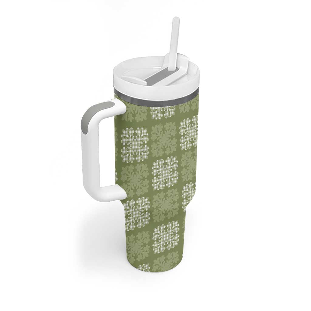 Vesuvian Green Palaka Quilt Hawaii Tumbler With Handle Traditional Hawaii-plaid Pattern - Polynesian Pride