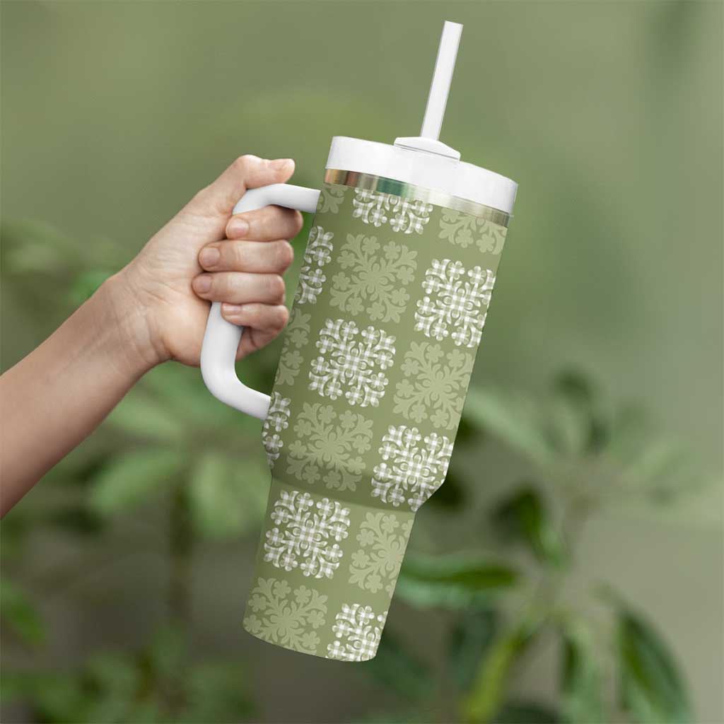 Vesuvian Green Palaka Quilt Hawaii Tumbler With Handle Traditional Hawaii-plaid Pattern - Polynesian Pride