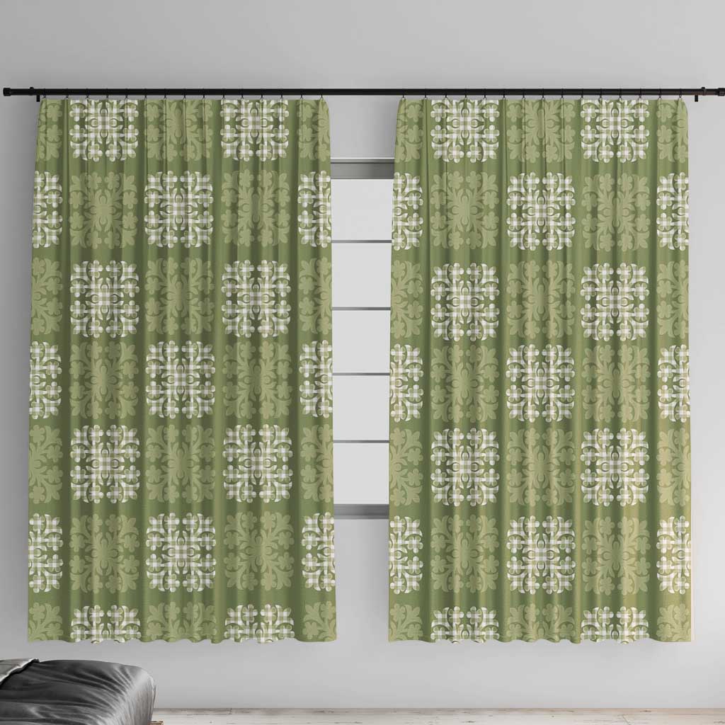 Vesuvian Green Palaka Quilt Hawaii Window Curtain Traditional Hawaii-plaid Pattern LT14 With Hooks Vesuvian Green - Polynesian Pride