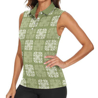 Vesuvian Green Palaka Quilt Hawaii Women Sleeveless Polo Shirt Traditional Hawaii-plaid Pattern - Polynesian Pride