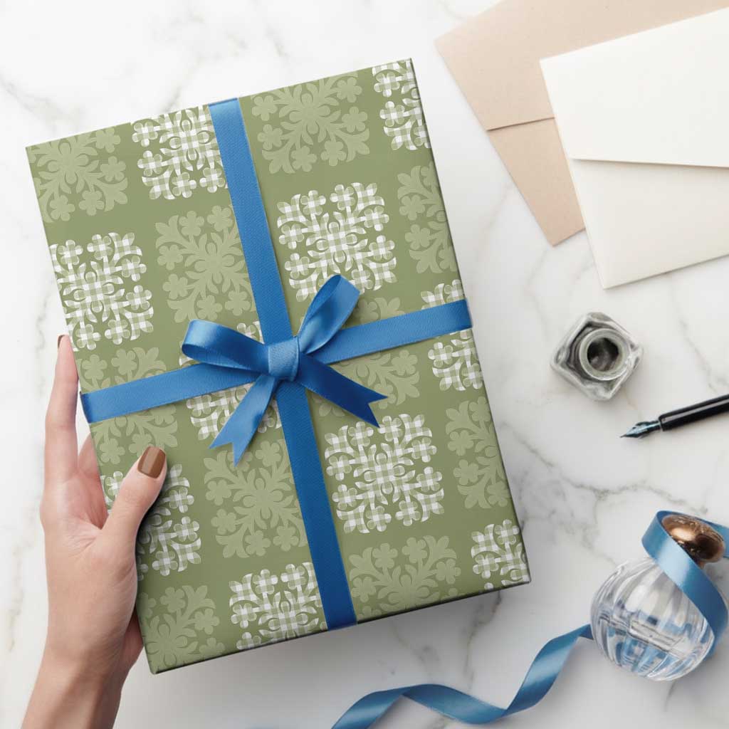 Vesuvian Green Palaka Quilt Hawaii Wrapping Paper Traditional Hawaii-plaid Pattern - Polynesian Pride