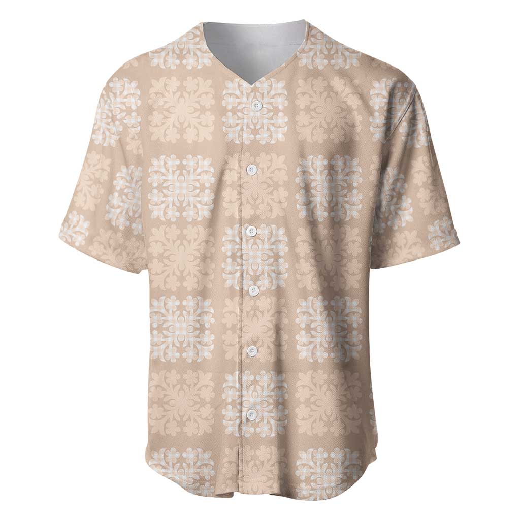 Beige Palaka Quilt Hawaii Baseball Jersey Traditional Hawaii-plaid Pattern - Polynesian Pride