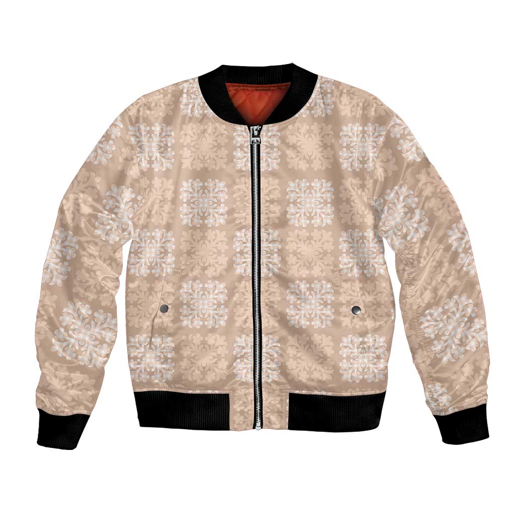 Beige Palaka Quilt Hawaii Bomber Jacket Traditional Hawaii-plaid Pattern LT14 Unisex Beige - Polynesian Pride