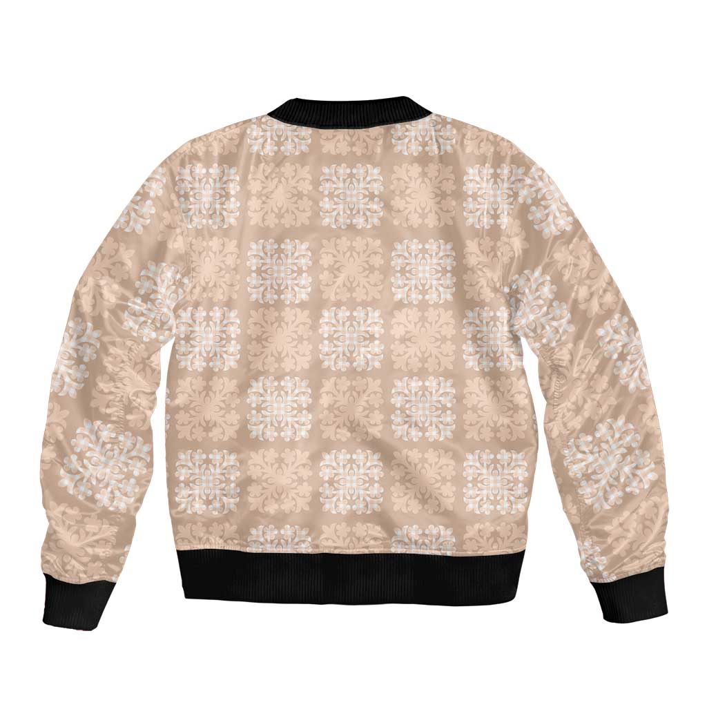 Beige Palaka Quilt Hawaii Bomber Jacket Traditional Hawaii-plaid Pattern - Polynesian Pride
