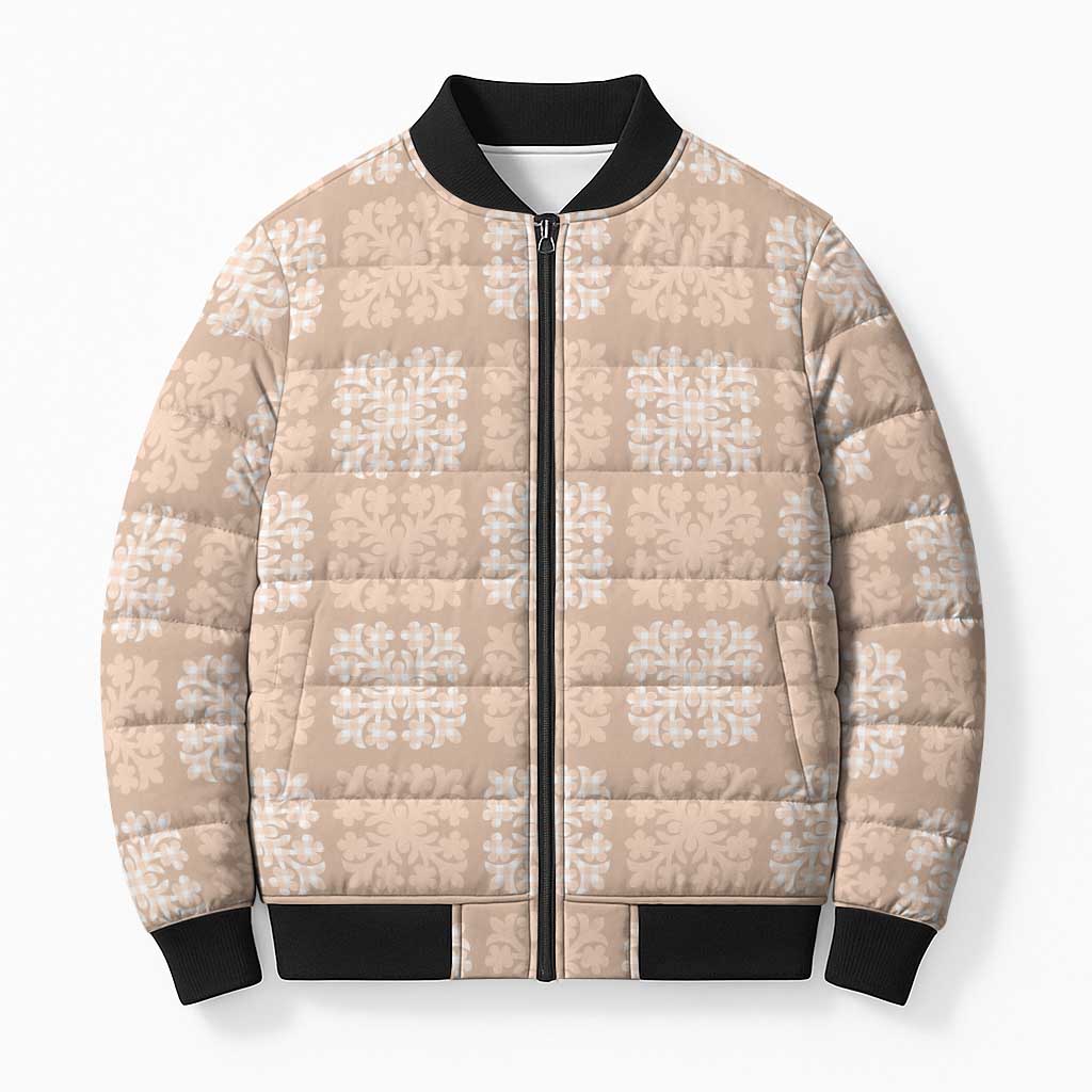 Beige Palaka Quilt Hawaii Bomber Puffer Jacket Traditional Hawaii-plaid Pattern LT14 Unisex Beige - Polynesian Pride