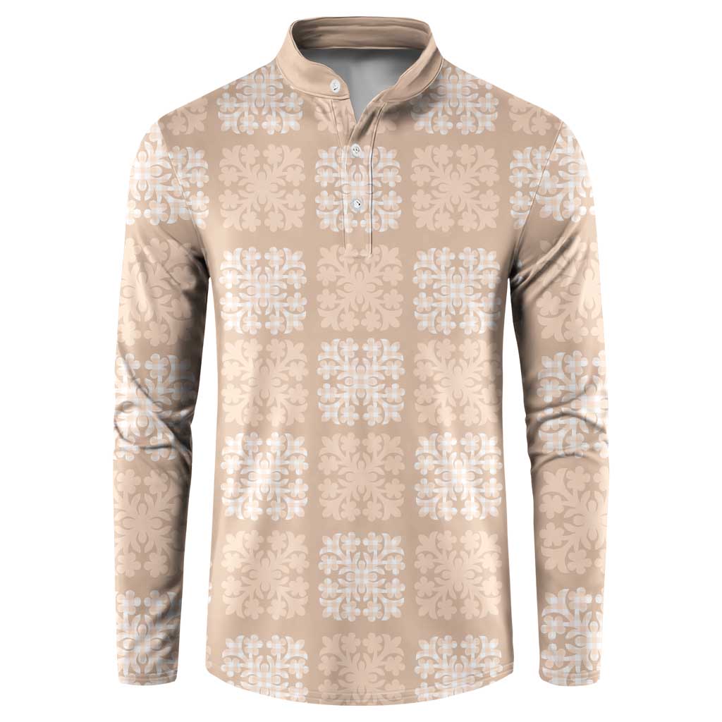 Beige Palaka Quilt Hawaii Button Sweatshirt Traditional Hawaii-plaid Pattern LT14 Beige - Polynesian Pride