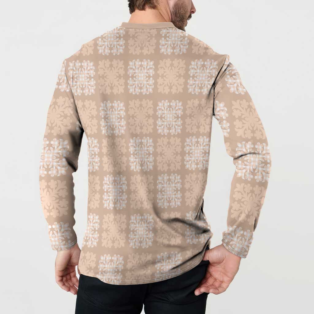Beige Palaka Quilt Hawaii Button Sweatshirt Traditional Hawaii-plaid Pattern - Polynesian Pride