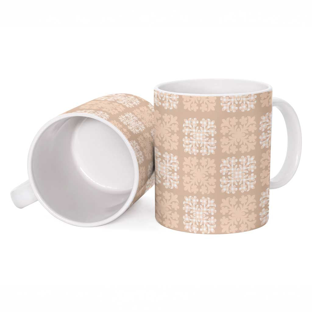 Beige Palaka Quilt Hawaii Ceramic Mug Traditional Hawaii-plaid Pattern - Polynesian Pride