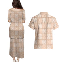 Beige Palaka Quilt Hawaii Couples Matching Puletasi and Hawaiian Shirt Traditional Hawaii-plaid Pattern - Polynesian Pride