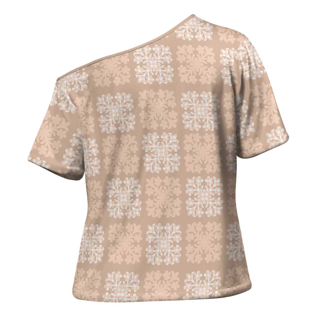 Beige Palaka Quilt Hawaii Cross Shoulder Shirt Traditional Hawaii-plaid Pattern LT14 - Polynesian Pride